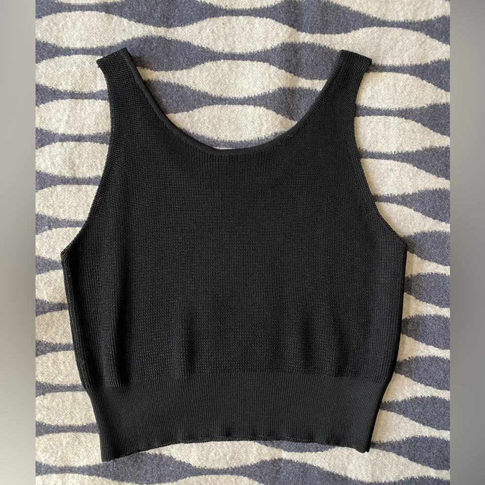 VTG Donna Karan New York Black Knit Cropped Vest Top Size M - Picture 4 of 9